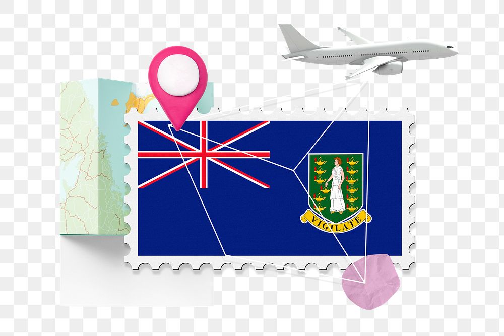 PNG British Virgin Islands travel, stamp tourism collage illustration, transparent background