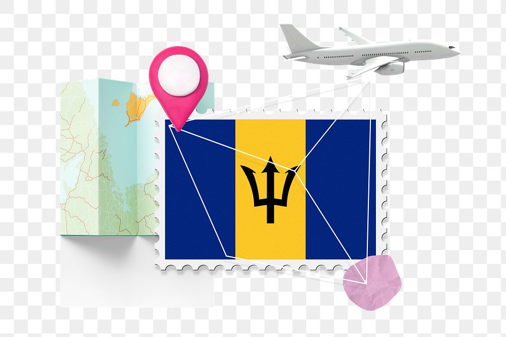 PNG Barbados travel, stamp tourism collage illustration, transparent background