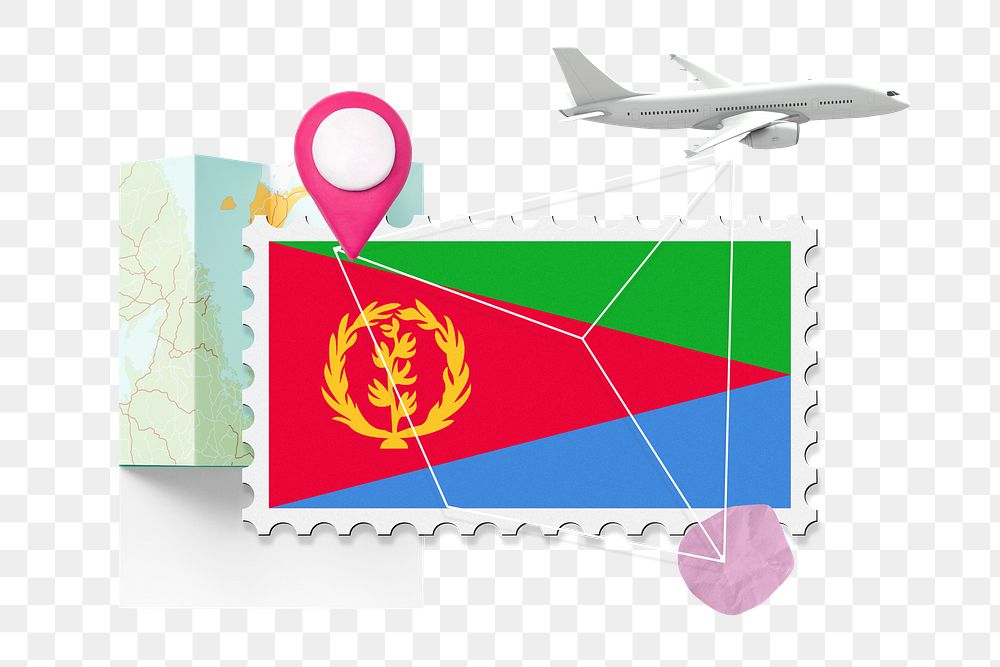 PNG Eritrea travel, stamp tourism collage illustration, transparent background