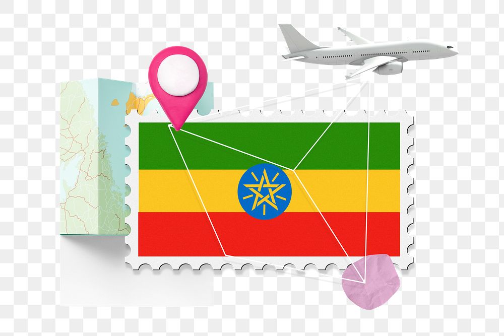 PNG Ethiopia travel, stamp tourism collage illustration, transparent background