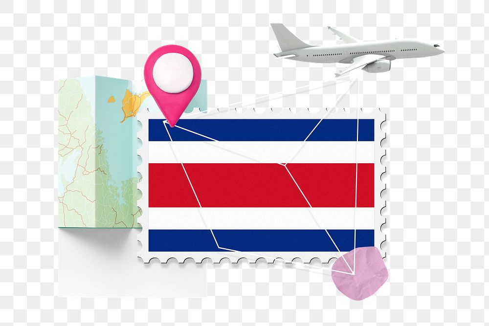 PNG Costa rica travel, stamp tourism collage illustration, transparent background