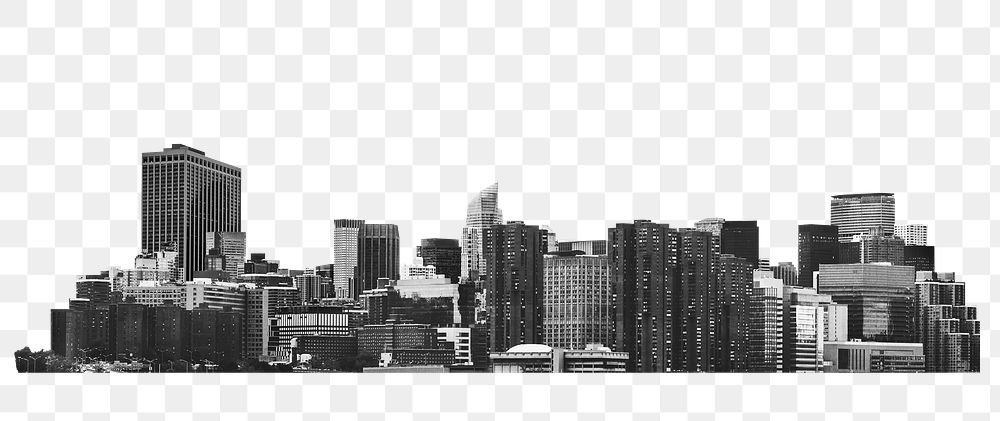 Png monochrome cityscape, transparent background