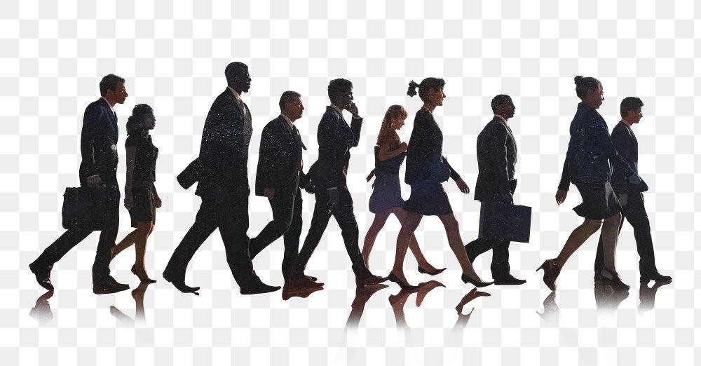 Png business people rushing to work, transparent background