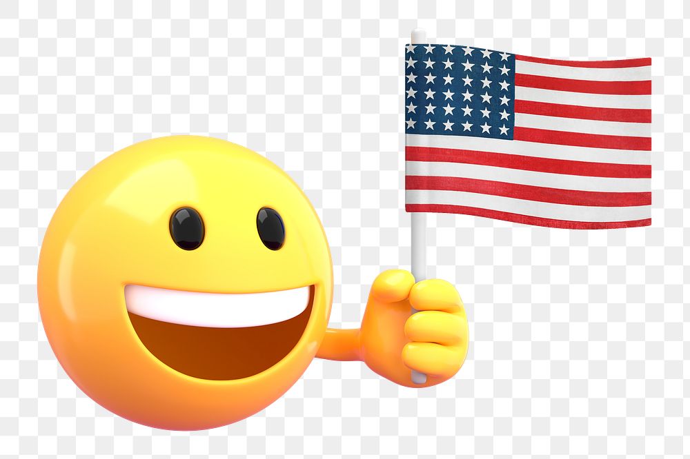 PNG 3D US flag, smiling emoticon, transparent background
