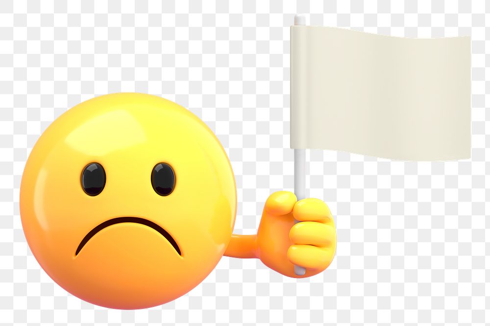 PNG 3D flag, sad emoticon, transparent background