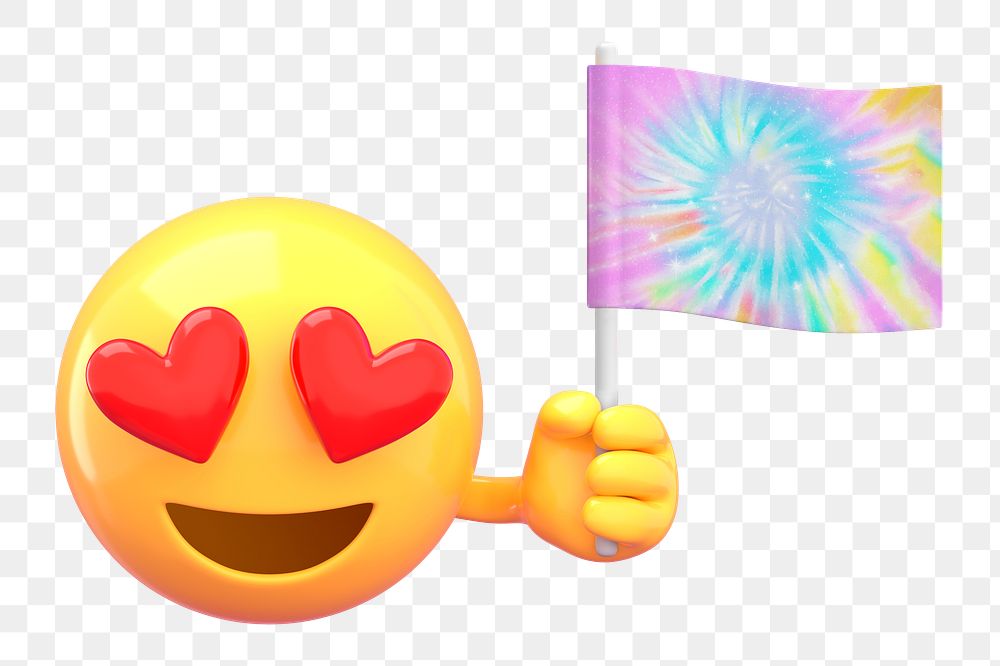 PNG 3D flag, heart-eyes emoticon, transparent background