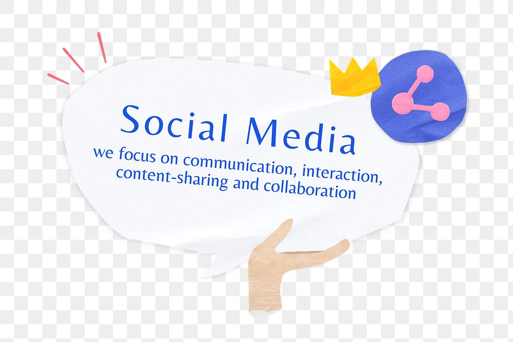 PNG Social media, word in paper speech bubble, transparent background