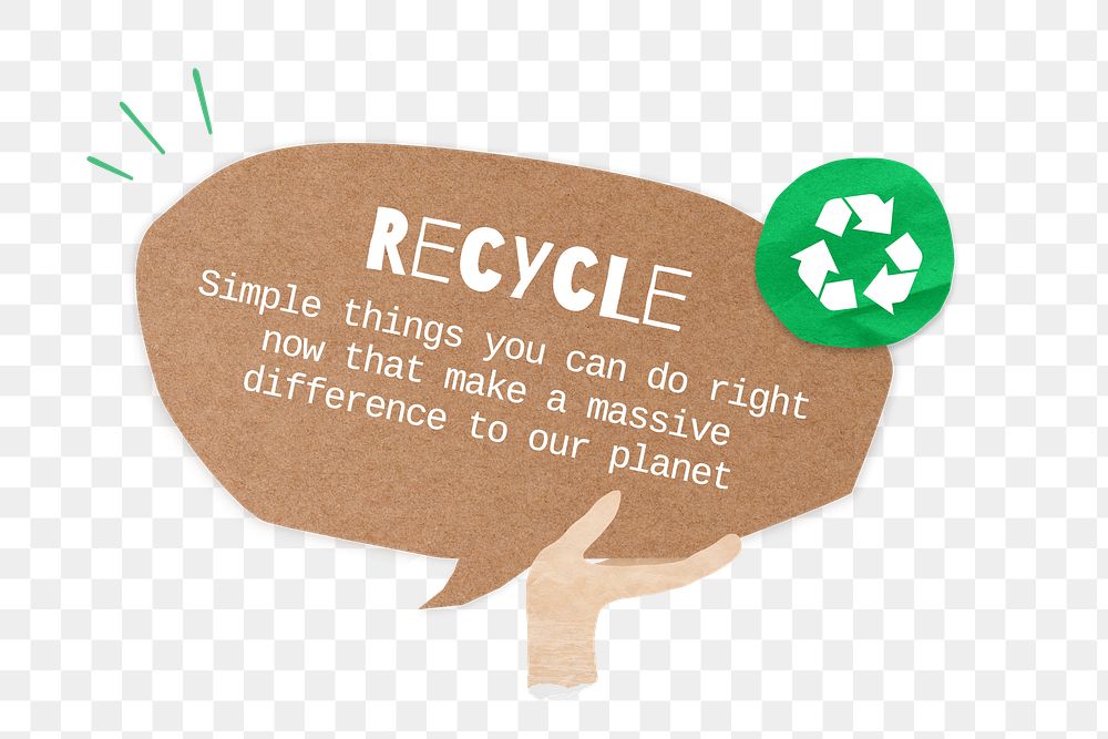 PNG Recycle, word in paper speech bubble, transparent background