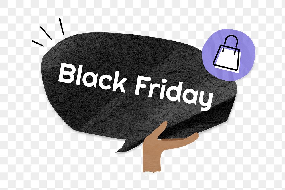 PNG Black Friday word, speech bubble paper craft, transparent background