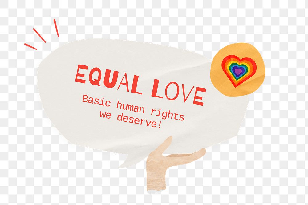 PNG Equal love word, speech bubble paper craft, transparent background