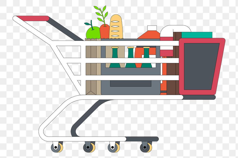Png full grocery cart illustration, transparent background