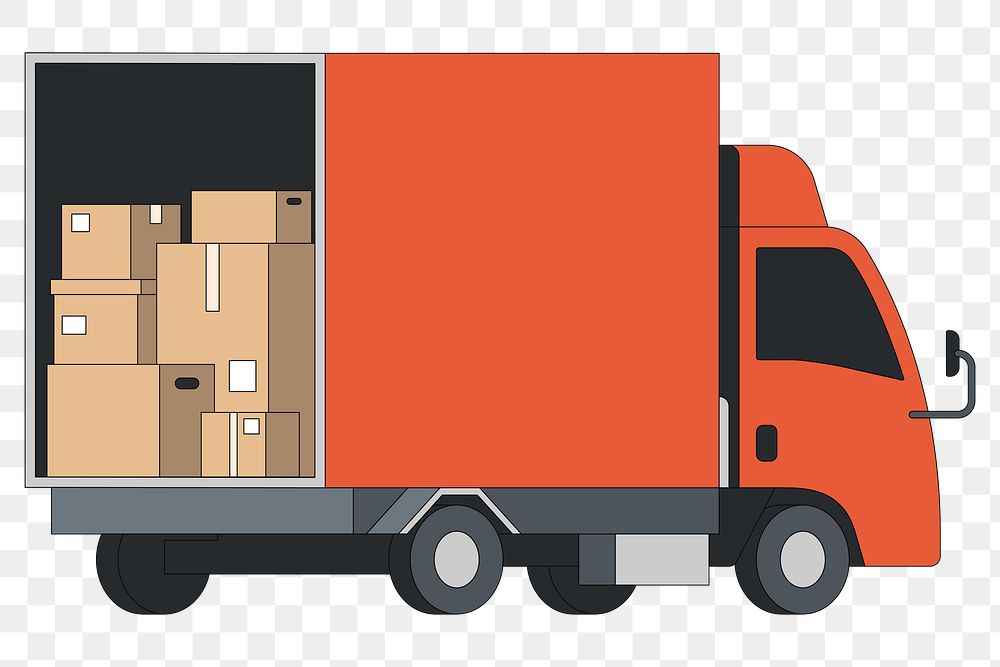 PNG Orange moving truck, flat illustration, transparent background