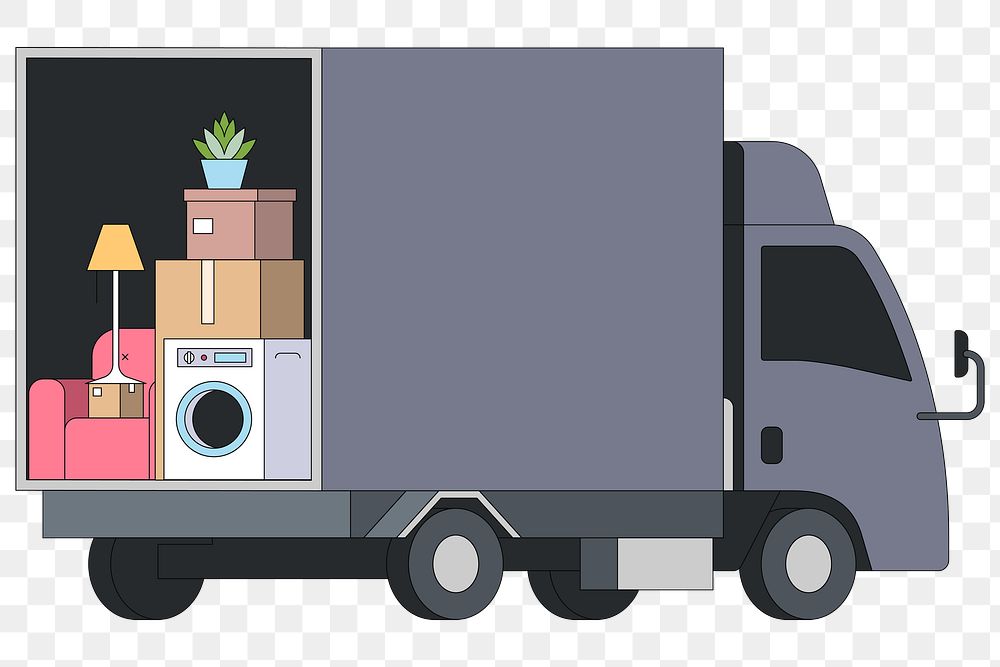 PNG Gray moving truck, flat illustration, transparent background