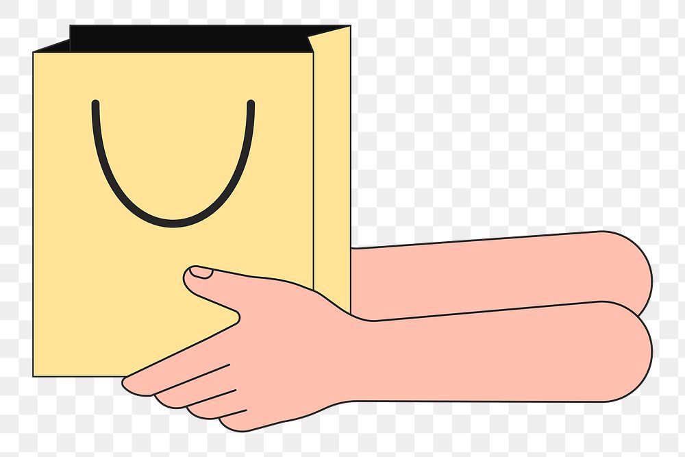 PNG Gift giving, hands holding shopping bag illustration, transparent background