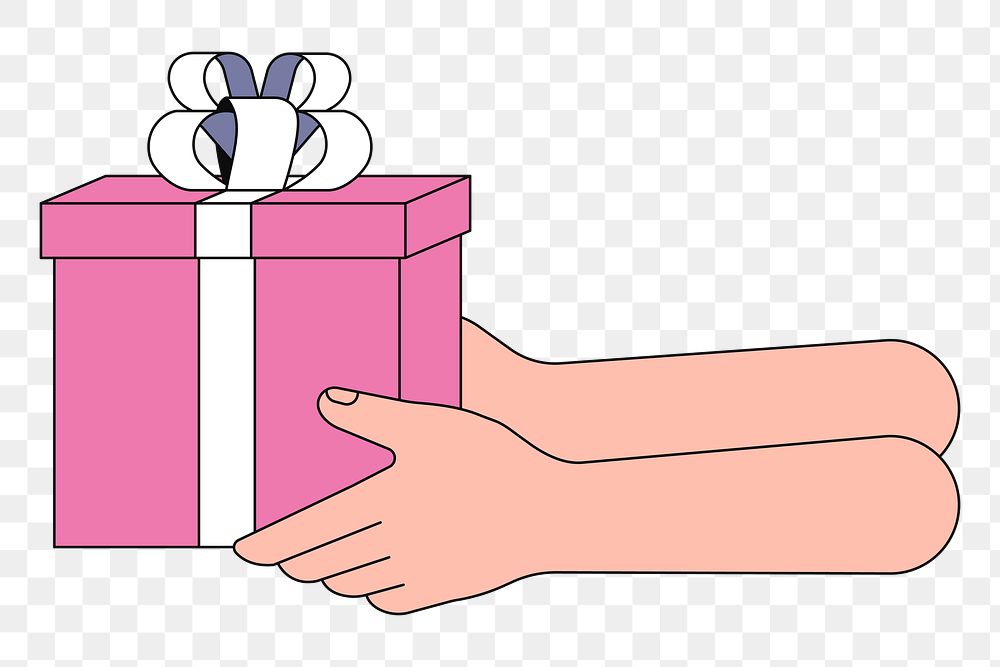 PNG Gift giving, hands holding present illustration, transparent background