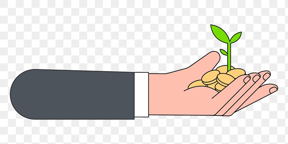 PNG CSR business, businessman's hand giving money & plant , transparent background