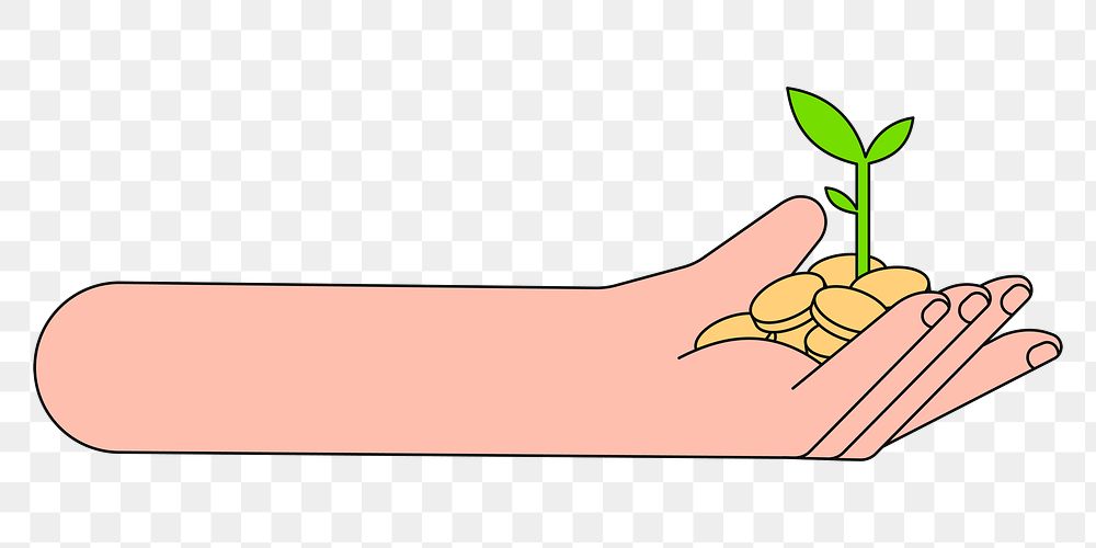 PNG Hand giving money & plant, environment illustration, transparent background