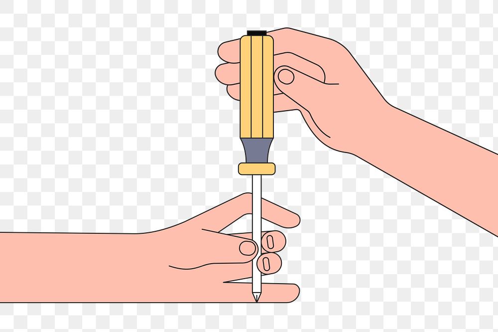 Png hands holding screwdriver illustration, transparent background