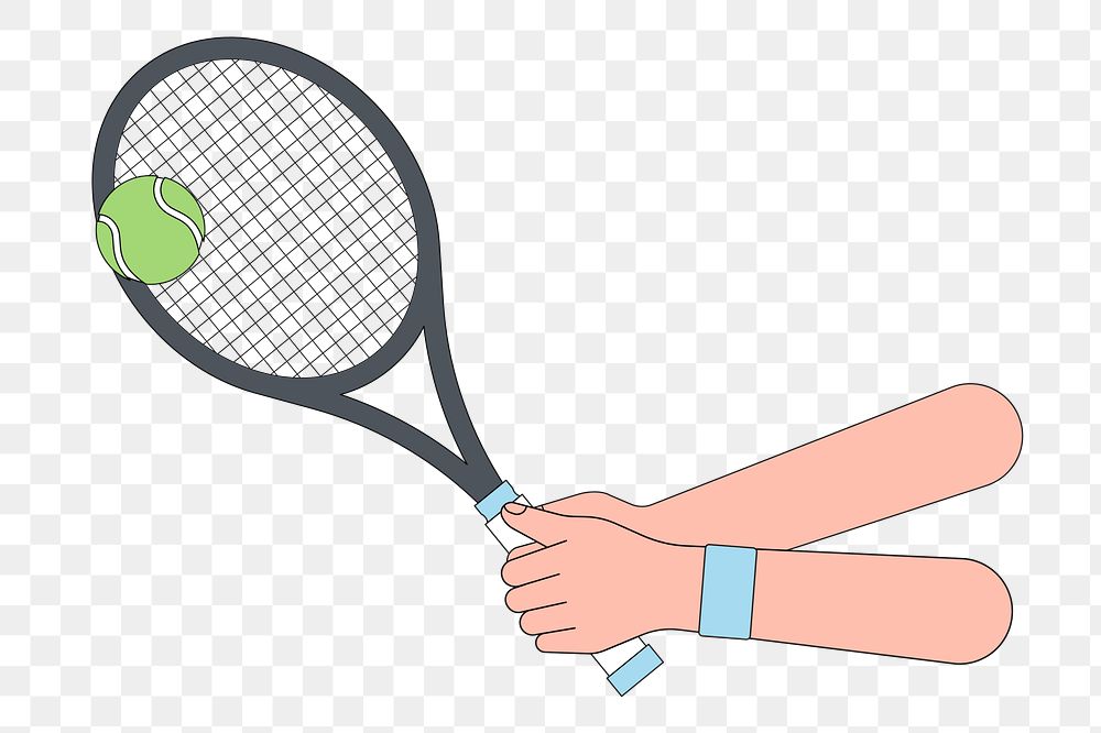 Png tennis racket hitting ball illustration, transparent background