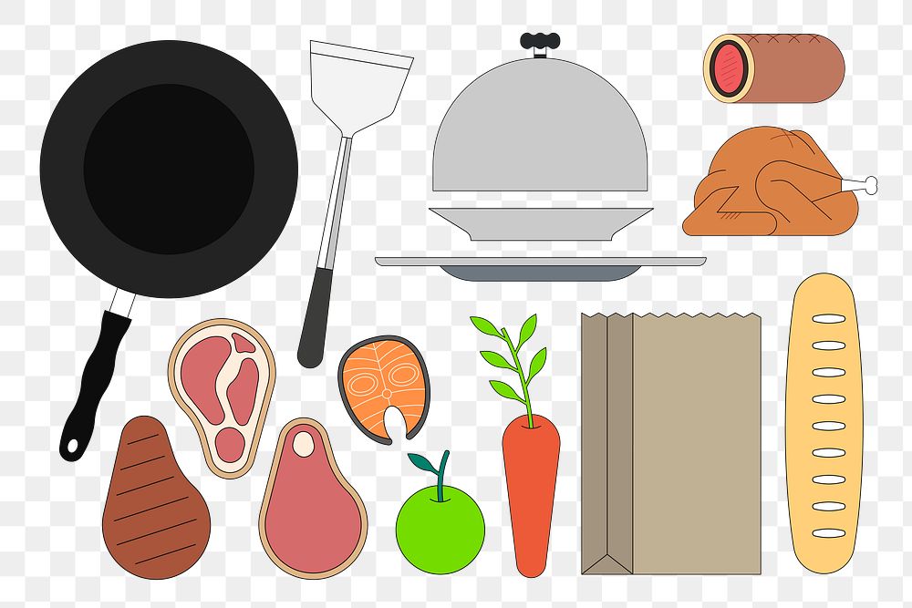 Png preparing food set illustration, transparent background