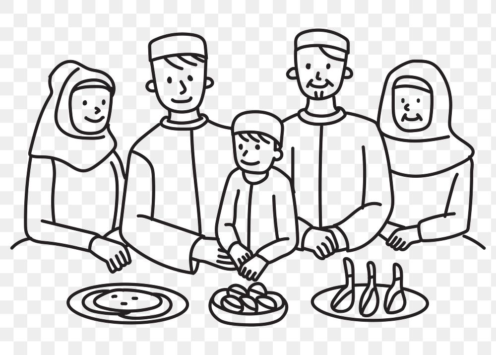 Png Muslim family having meal, transparent background