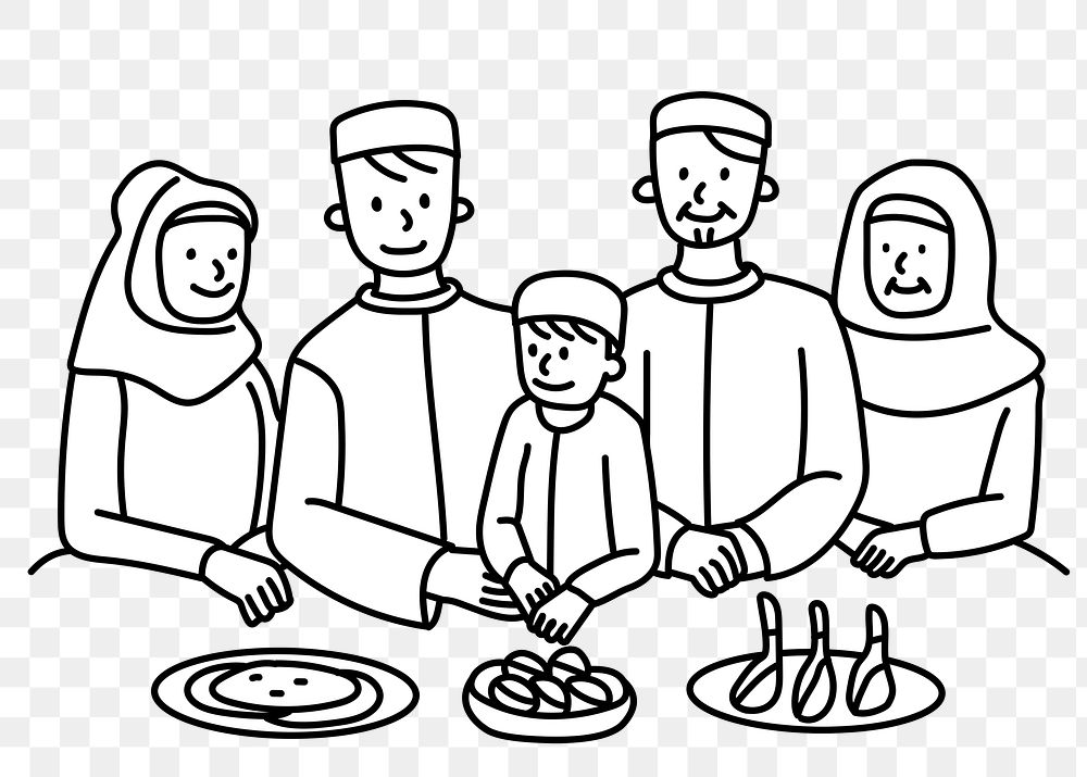 Png Muslim family having meal, transparent background