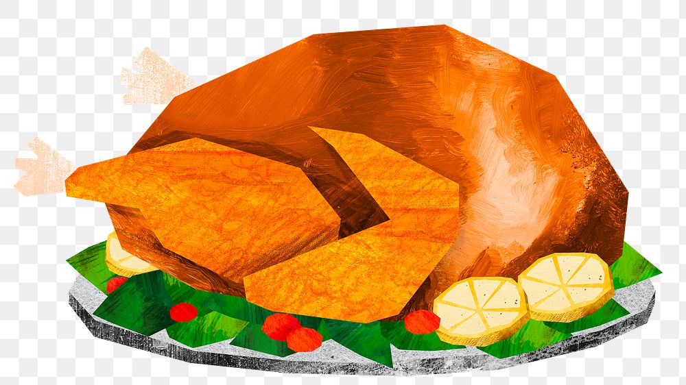PNG Thanksgiving turkey, food paper craft element, transparent background