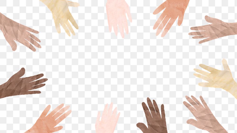 PNG Diverse hands frame, paper craft collage art, transparent background