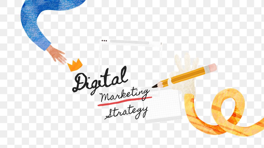 PNG Digital marketing strategy, paper craft collage art, transparent background