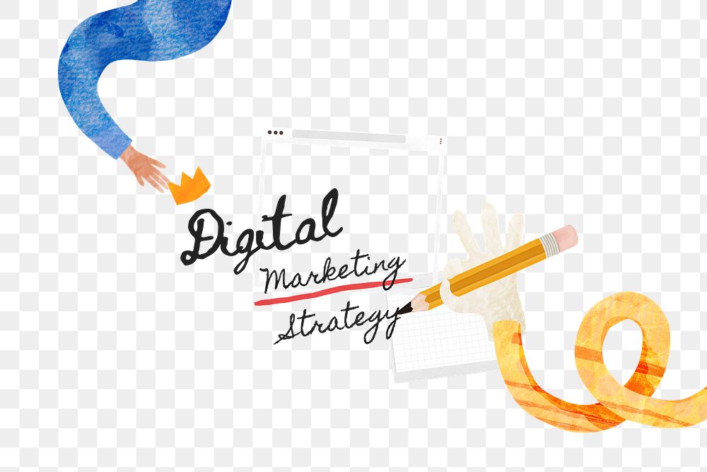 PNG Digital marketing strategy, paper craft collage art, transparent background