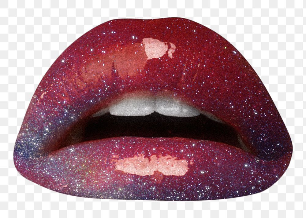 PNG Glossy galaxy lips, beauty aesthetic remix, transparent background