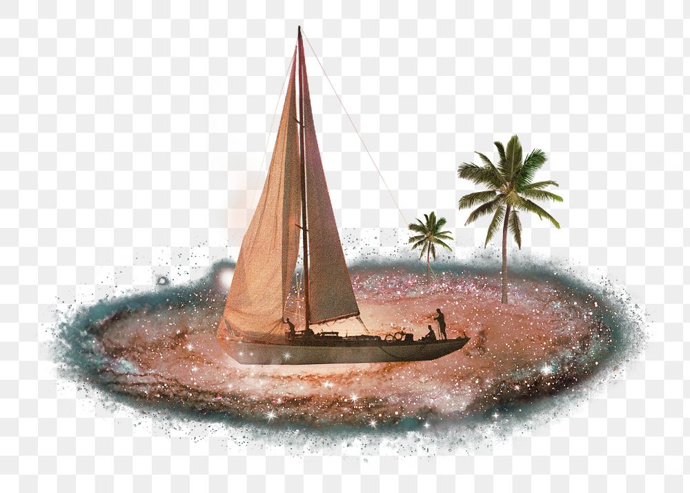 PNG Sailboat on nebula, Summer galaxy remix, transparent background