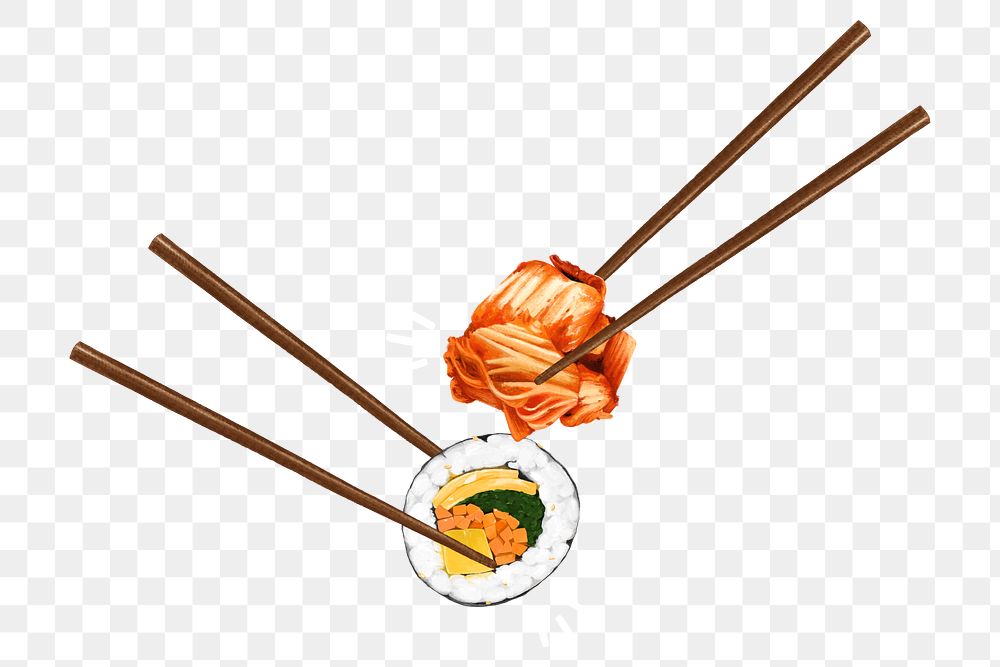 PNG Kimbap & Kimchi, Korean food illustration, transparent background