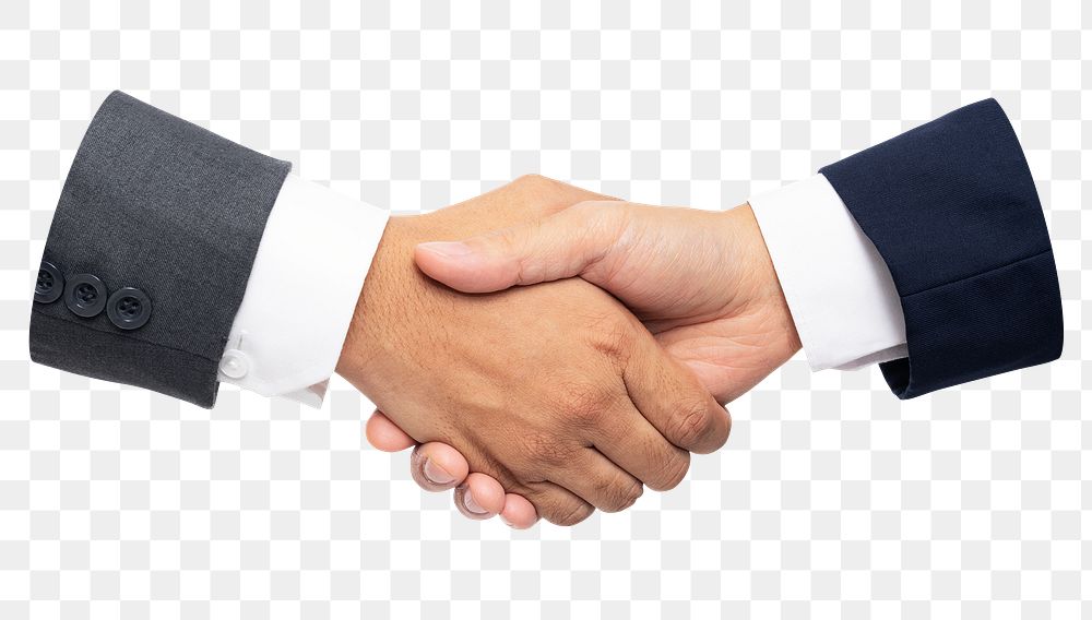 Png business agreement handshake, transparent background