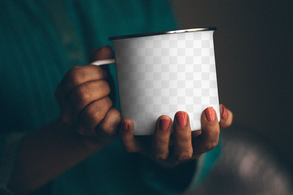 Enamel camping mug png mockup, transparent design