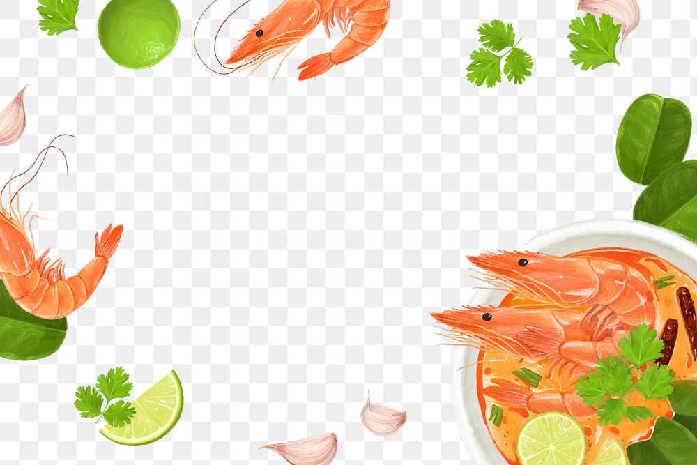 PNG Tom Yum soup frame, Thai food illustration, transparent background