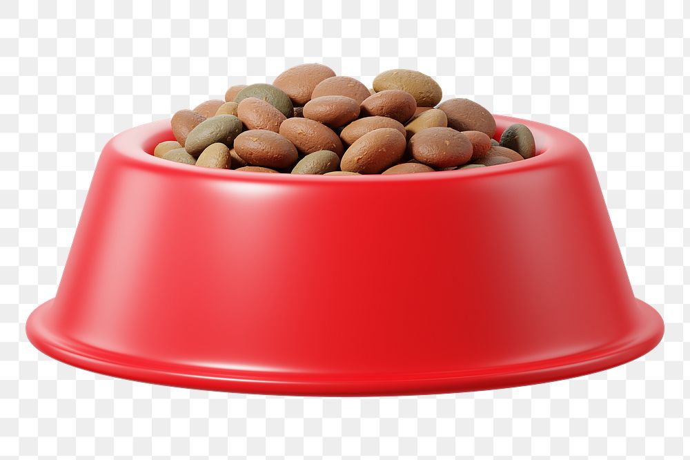 PNG 3D red dog food bowl, element illustration, transparent background