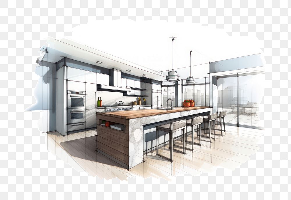 PNG Kitchen sketch white background architecture. AI generated Image by rawpixel.