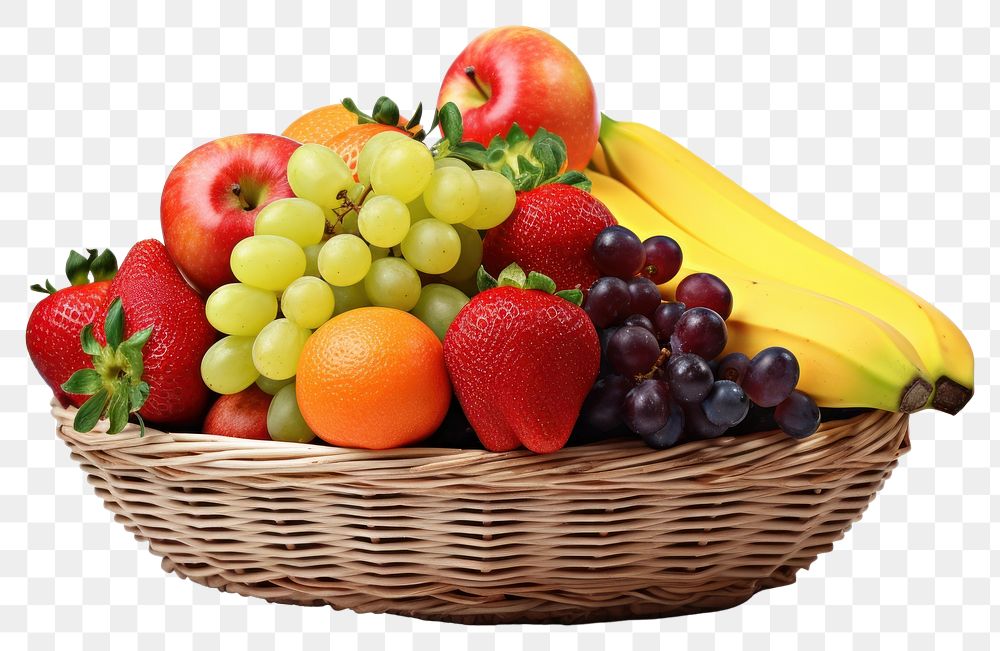 PNG Strawberry banana basket grapes. AI generated Image by rawpixel.