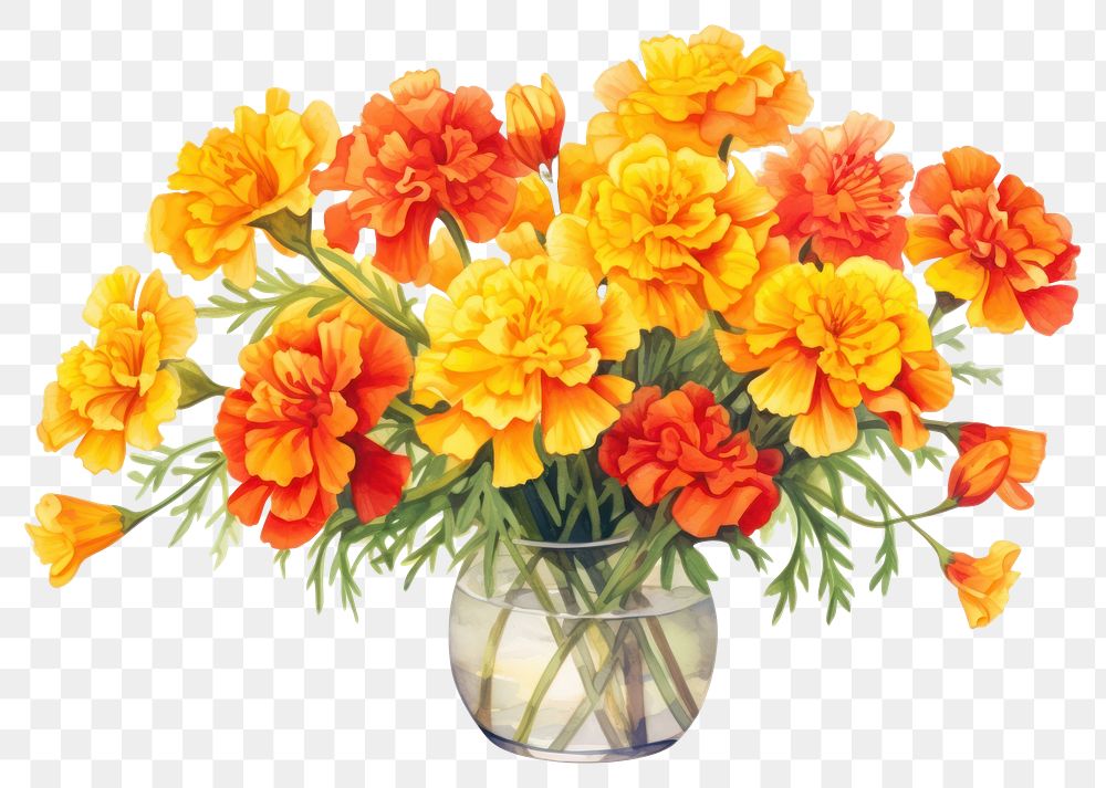 PNG Vase marigold flower plant. AI generated Image by rawpixel.