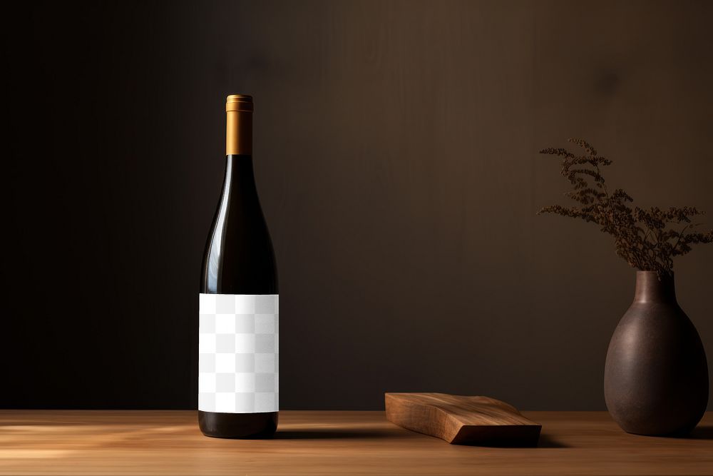 Wine bottle label png mockup, transparent design