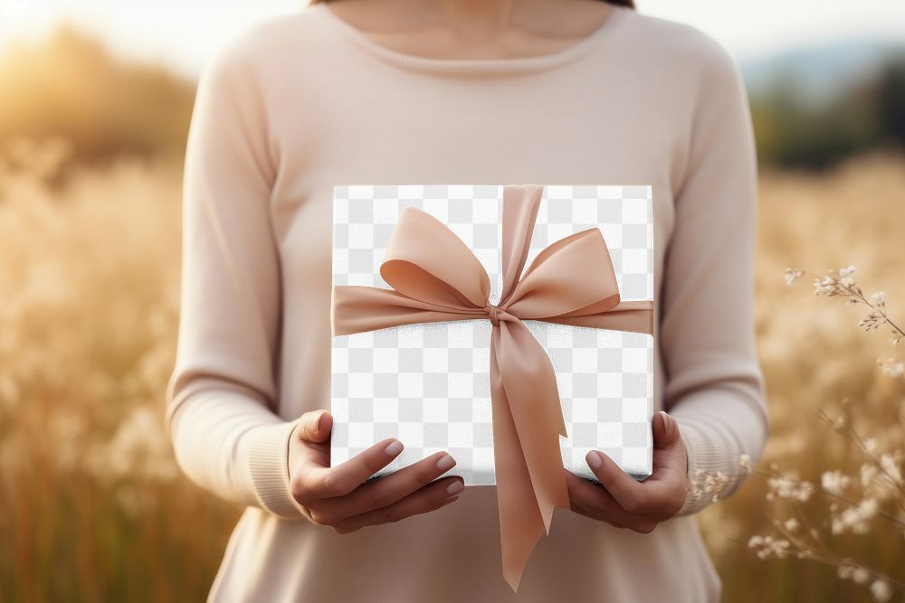 Birthday present box png transparent mockup