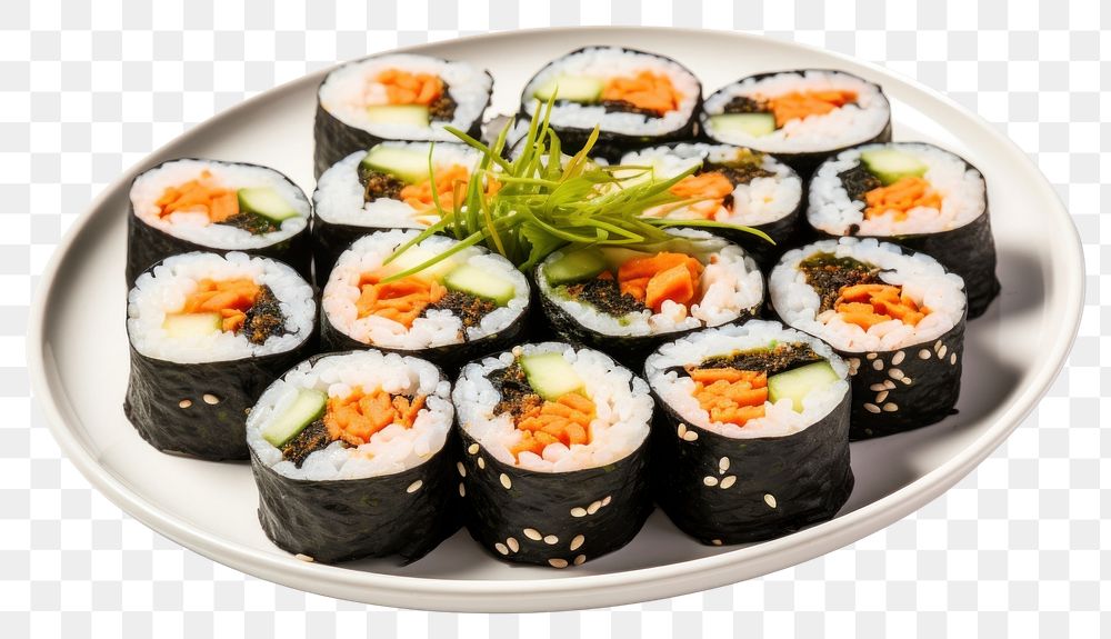 PNG Plate food rice gimbap. AI generated Image by rawpixel.