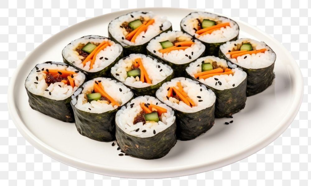 PNG Plate food rice gimbap. AI generated Image by rawpixel.