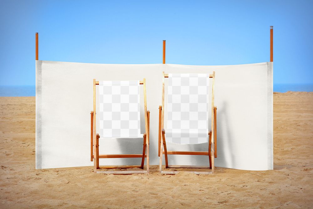 Two beach chairs png mockup, transparent design