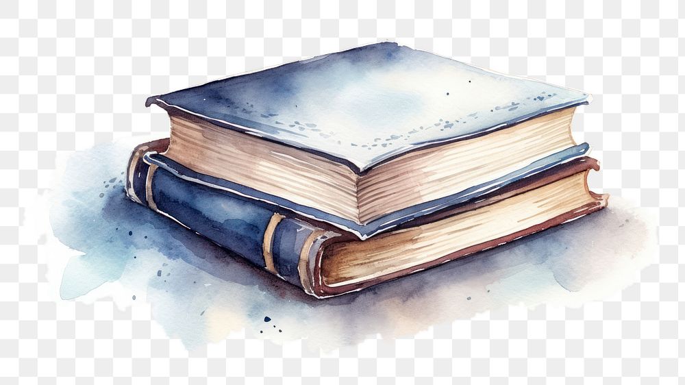 PNG watercolor illustration of a book, isolated on a white paper background, isolated