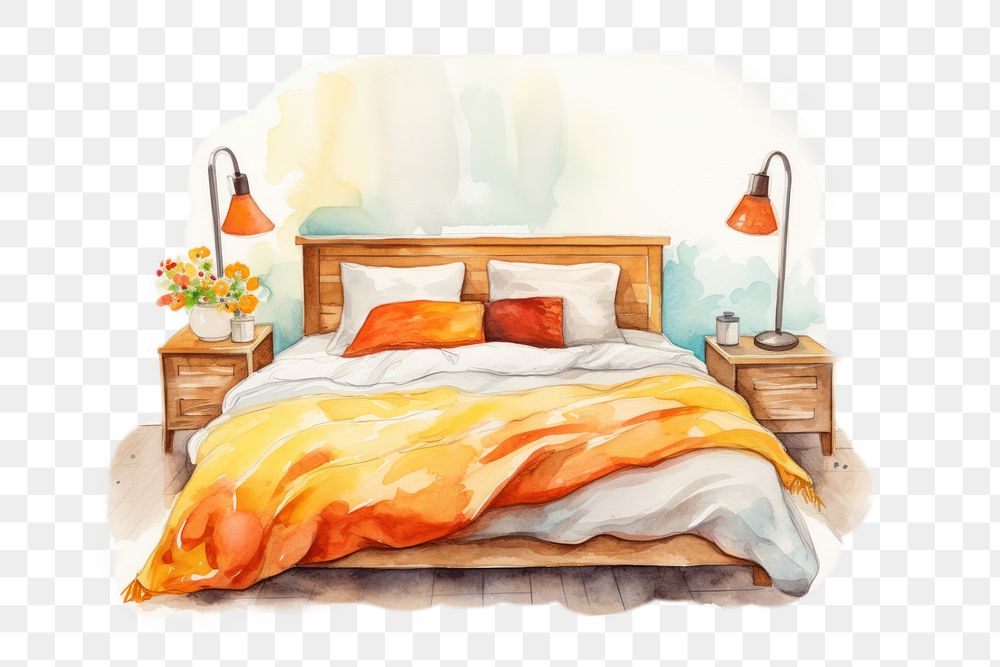 PNG Furniture painting cushion bedroom. AI generated Image by rawpixel.