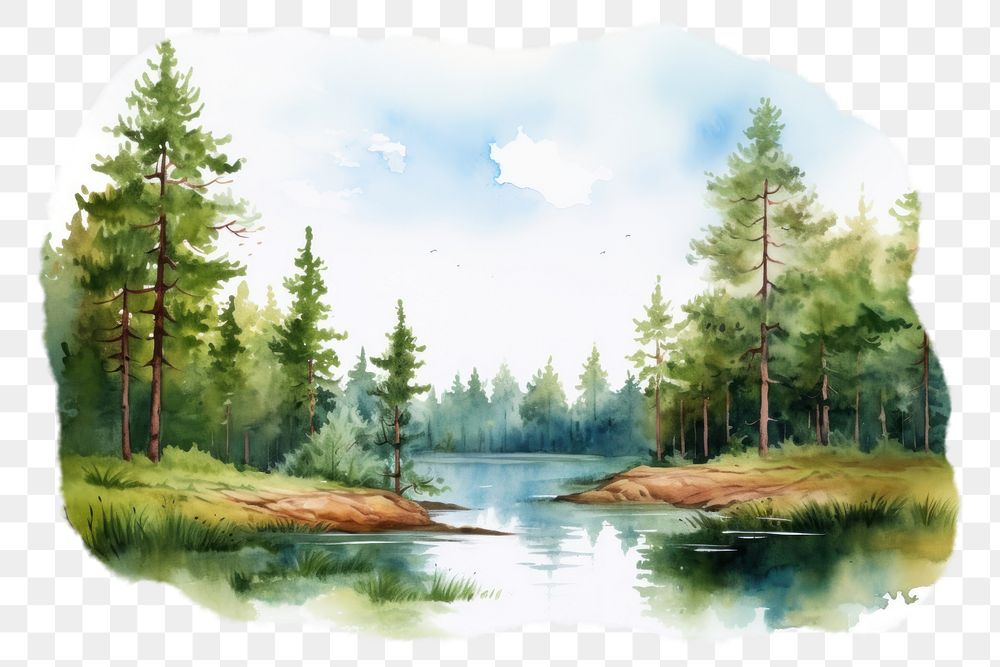 PNG watercolor illustration of environment, isolated on a white paper background, isolated