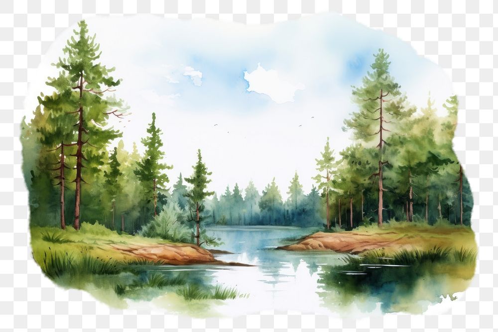 PNG watercolor illustration of environment, isolated on a white paper background, isolated --ar 3:2