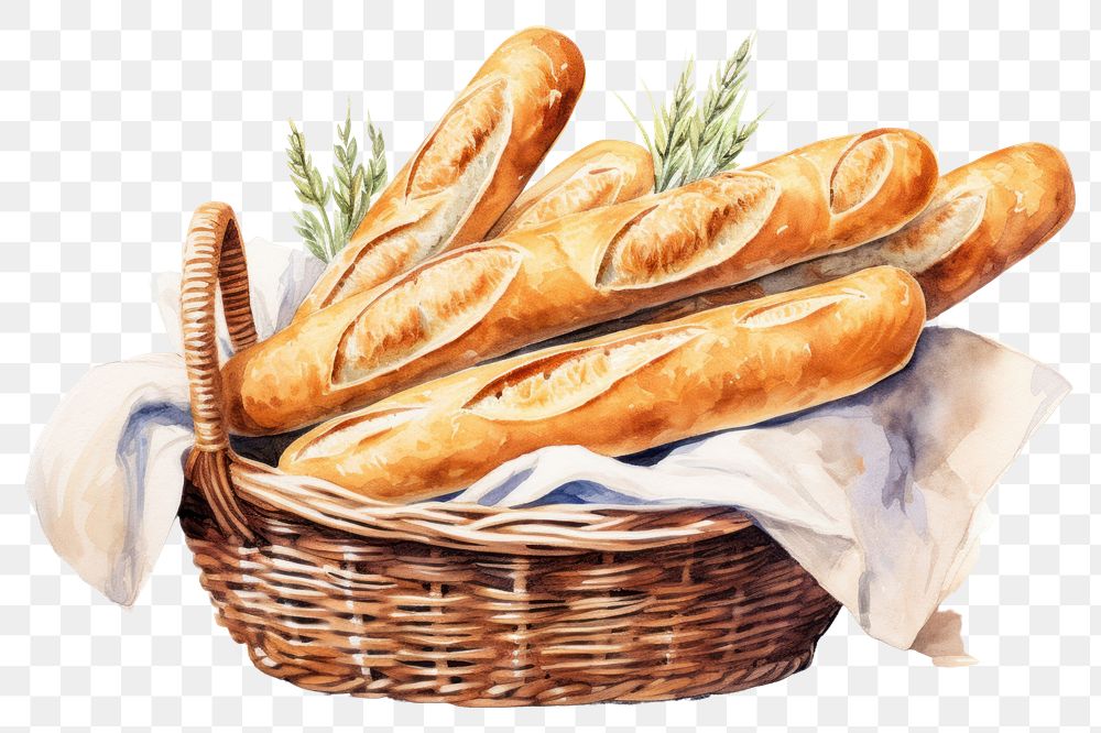 PNG Baguette basket bread food. AI generated Image by rawpixel.